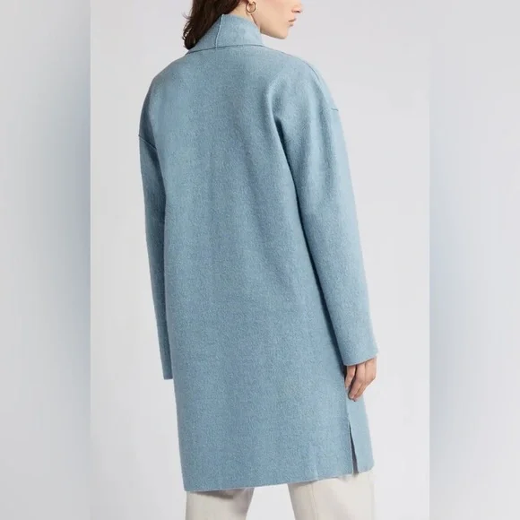 EILEEN FISHER 
Shawl Collar Wool Coat - Blue Steel Medium - Picture 2 of 13
